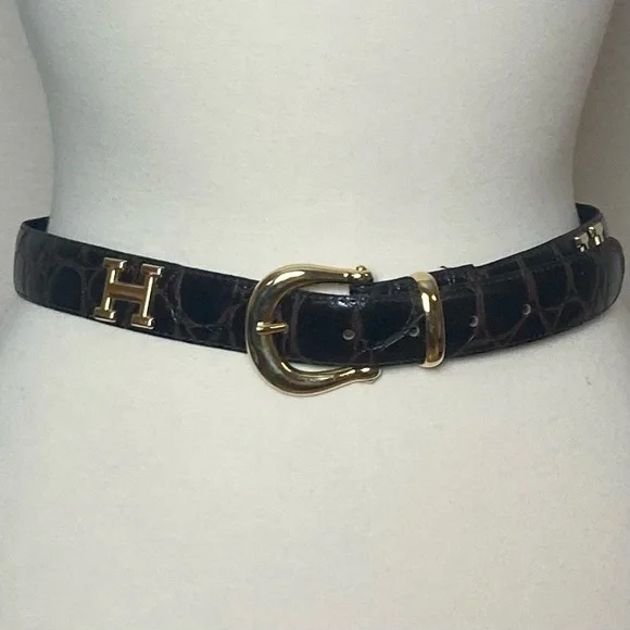 Fantastic “H” Brown Embossed Faux Leather Initial Belt - Picture 3 of 6